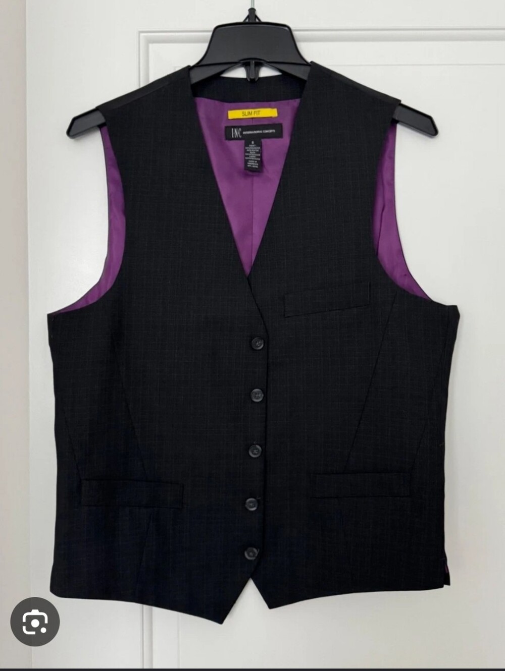 INC International Concepts Men's Slim Fit Black Vest with Purple Lining